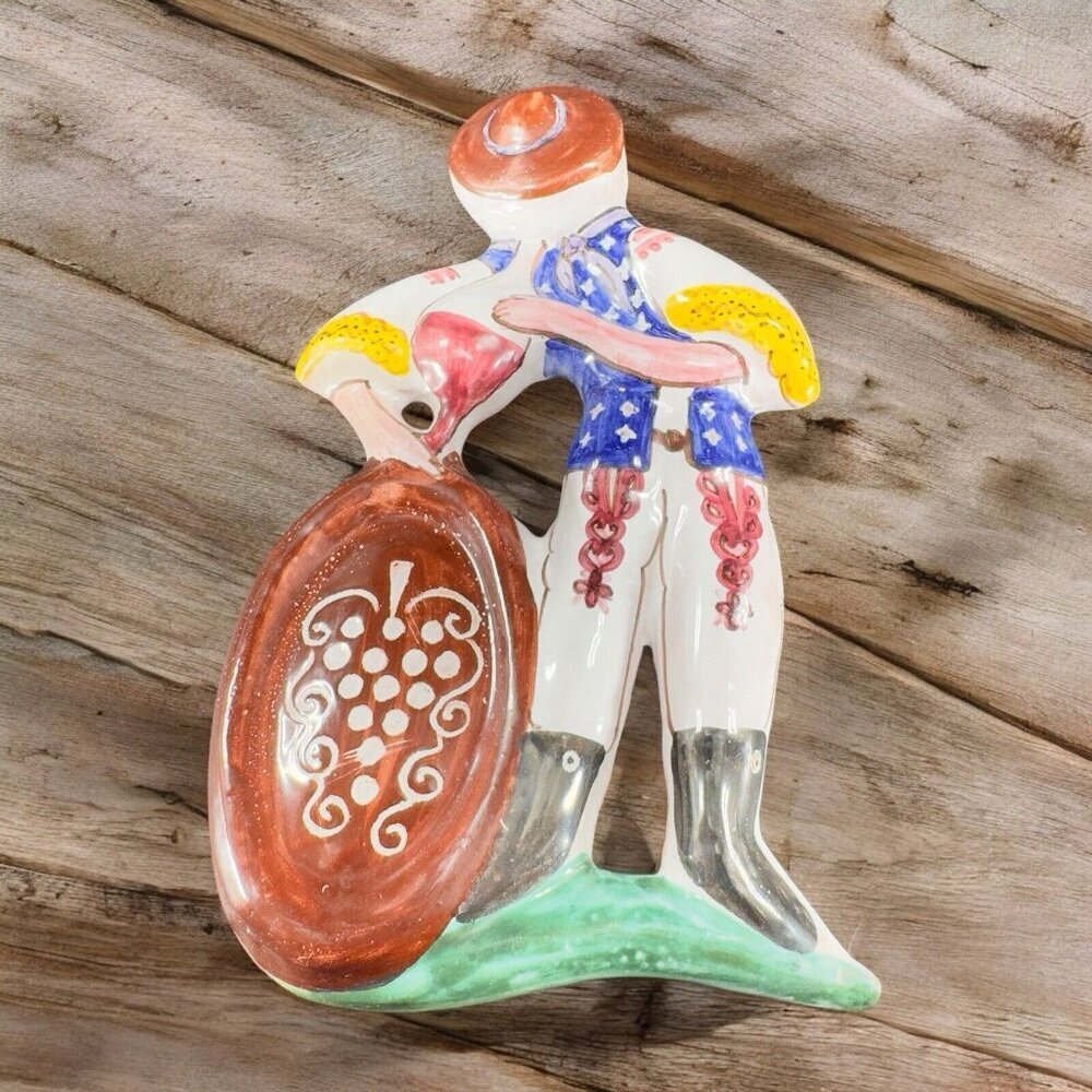 Hand‎ Made Italian DERUTA Pottery Wall Hanging Figure Musician Playing Music VTG
